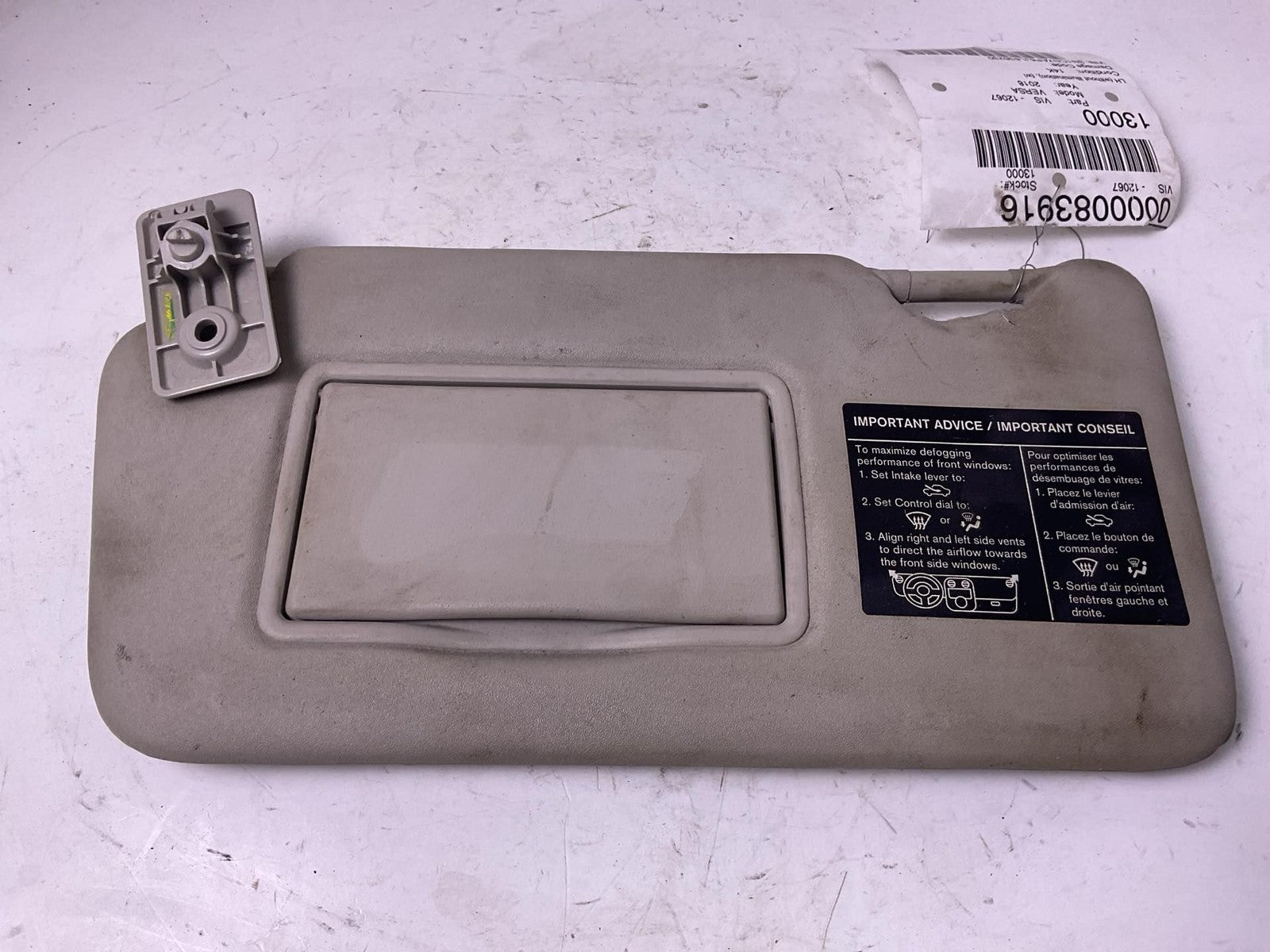 Sun Visor NISSAN VERSA Left 16 17 18 190